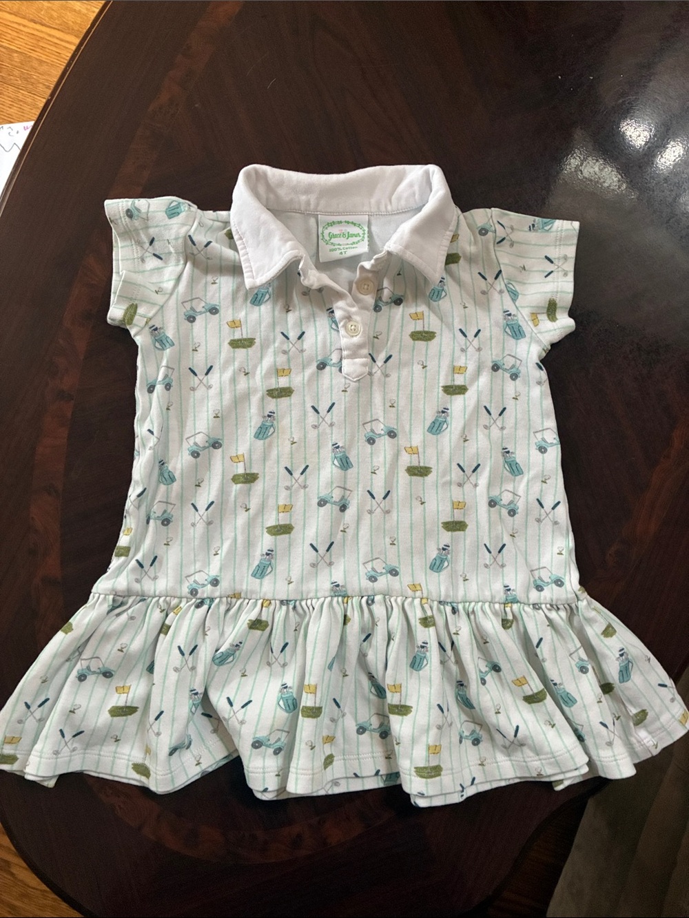 Green & White Golf-Print Polo Dress for Girls